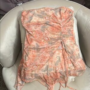 See You Monday Peach Orange Asymmetrical Ruched Paisley Blouse and Skirt Set